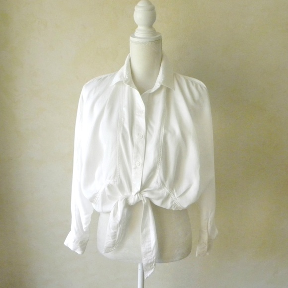 & Other Stories Tops - & OTHER STORIES White Tie Front Button Down Top